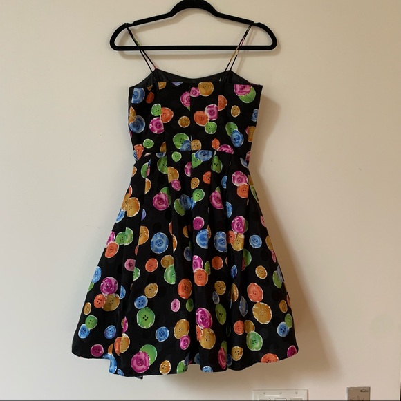 Size 8 Button Print Silk Party Dress - Picture 5 of 10